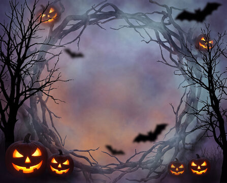 halloween background pumpkin on a tree
