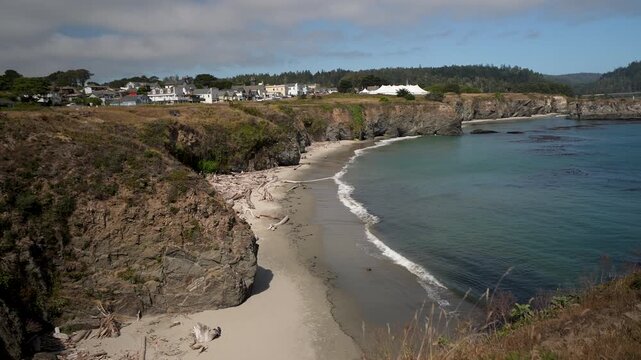 Mendocino California offers views of the Pacific Ocean, rocky coastline, and sandy beaches in this beautiful location along the coast.