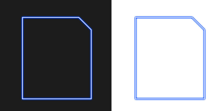 Blue neon outline frames with cut corner detail on dark and white backgrounds for ui isolated on a transparent background