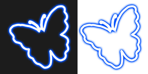 Glowing neon blue butterfly outline on dark and white backgrounds isolated on a transparent background © MdAzgor