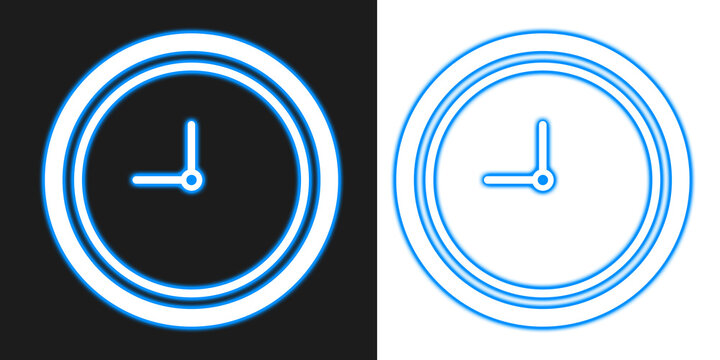 Neon blue clock with pixelated version on a white background, for timekeeping interface isolated on a transparent background