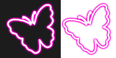 Vibrant neon pink butterfly outline on dark and white backgrounds isolated on a transparent background © MdAzgor