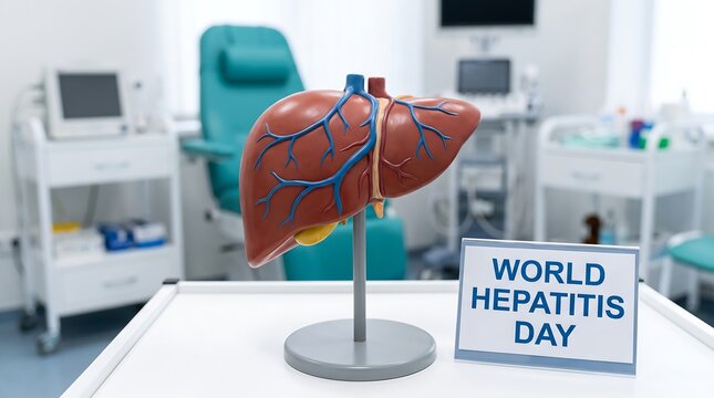 World hepatitis day liver model display with sign