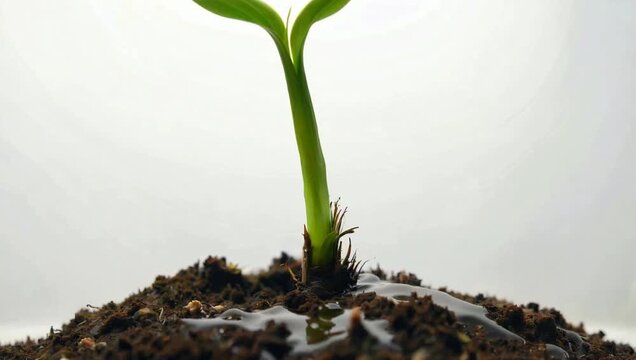 Green Seedling Sprout Growing in Wet Soil