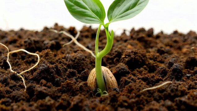 Seedling sprouting from soil timelapse