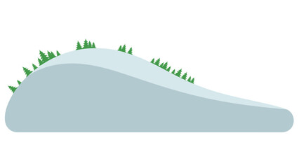 Snow-covered hill with stylized evergreen trees