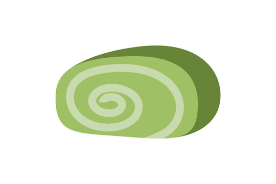 Flat Vector Green Matcha Swiss Roll Cake Slice for Japanese Dessert Design