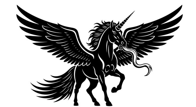 Black Unicorn with Wings Spread.