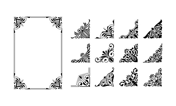 Decorative Corner Border Ornament Collection Vintage Floral Frame Vector Set
