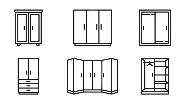 Set of wardrobe and closet furniture icons for interior design with wardrobe furniture interior organizer cupboard furnishing illustration collection dwelling residential apartment