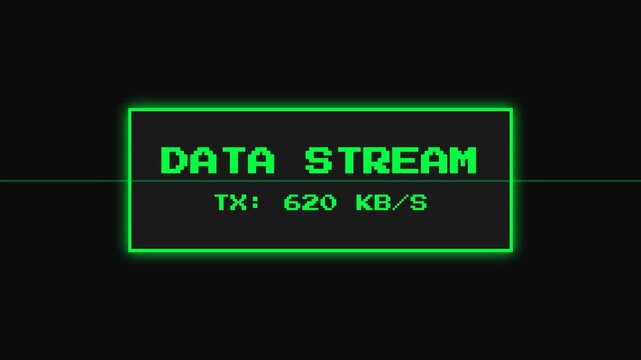 Digital data stream display, glowing green text on black background, increasing data transfer rates, seamless loop, symbolizing technology and data transmission