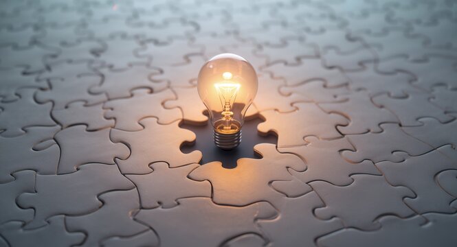 A light bulb emerging from a jigsaw puzzle, signifying the birth of � Nature and Environment Concept for Sustainability and Eco Living