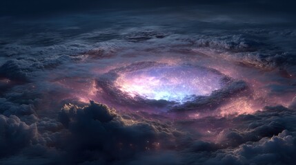 Fototapeta premium Cosmic Portal Surrounded by Ethereal Clouds and Starry Skies