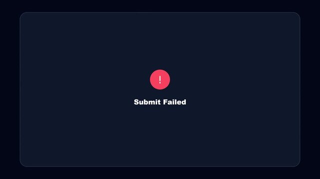 Cybersecurity Incident Survey Form UI Animation with Submit Failed Error Screen on Dark Background