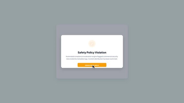 User Interface Design for Social Media Dashboard Displaying Compliance Moderation Safety Policy Violation Alert Popup