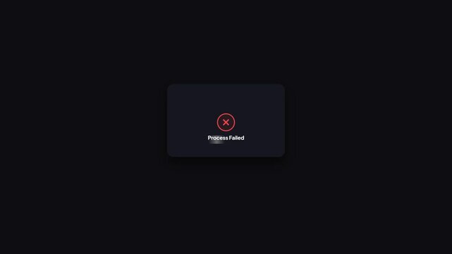 Encryption Analysis Process Failed Error Message UI Notification Box Popup Animation on Dark Background