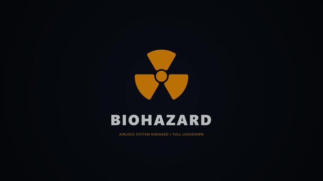 Biohazard Airlock Warning Sign Yellow Warning Icon Screen with Glitch Effect Animation UI Graphic Motion Element