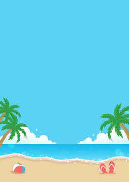 夏の海と空と砂浜の背景イラスト
