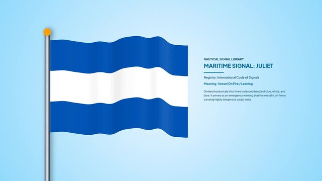International Maritime Signal Flag Juliet Waving on Pole for Nautical Communication Loop Animation