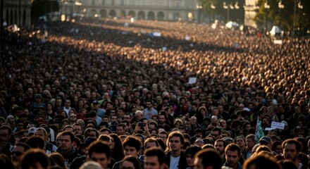 Fototapeta premium Massive crowd of people gathered in large public square.