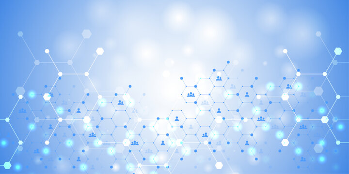 Global human network and connection concept with hexagon shapes.