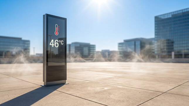 Digital street display showing extreme temperature during a heatwave