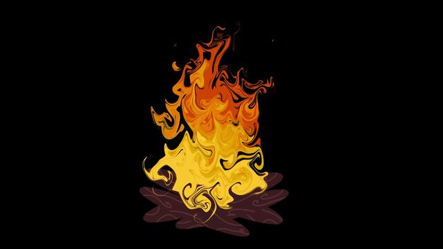 Realistic Burning Campfire Flame Animation Loop On Black Background