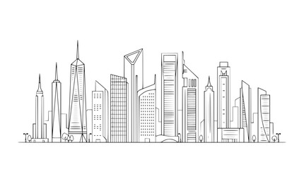 Naklejka premium Minimalist City Skyline Line Art Vector Illustration on White Background