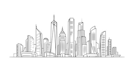 Obraz premium Minimalist City Skyline Line Art Vector Illustration of Modern Skyscrapers on White Background