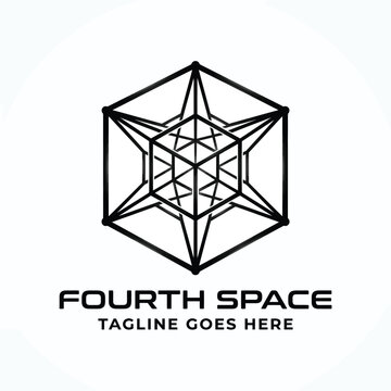 Modern 3d Geometric cube with complex inner structure for fourth space technology architecture science innovation logo design