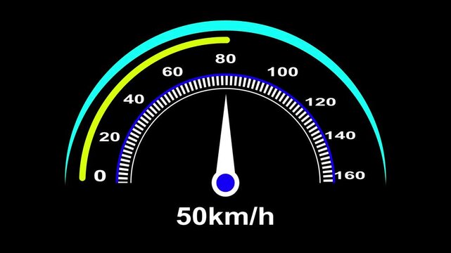 An animated simulated Internet bandwidth speed test gauge with speeds approaching 1 gigabit. Technology speedometer animation. Performance Racing Car Dashboard.