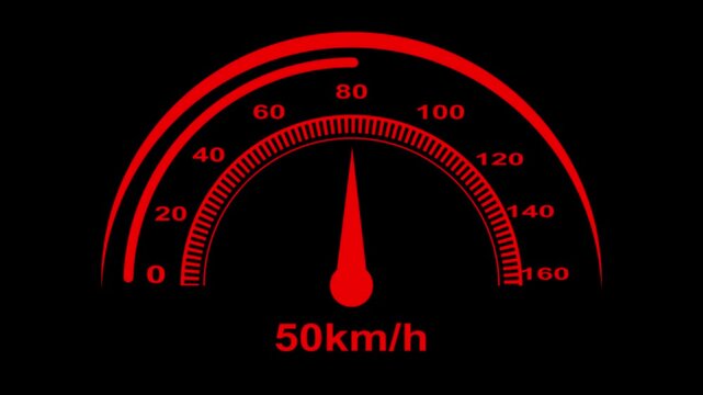 An animated simulated Internet bandwidth speed test gauge with speeds approaching 1 gigabit. Technology speedometer animation. Performance Racing Car Dashboard.
