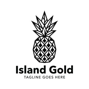Geometric pineapple fruit for island gold tropical summer exotic food healthy organic logo design
