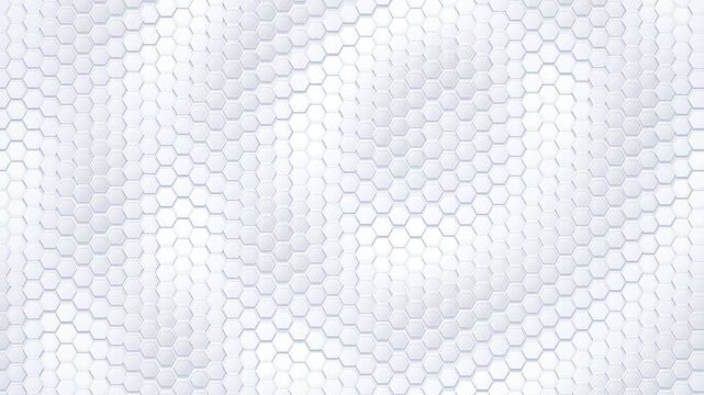 Abstract undulating white hexagonal pattern, a seamless 3D geometric texture with subtle wave motion, perfect for digital backgrounds and modern design elements