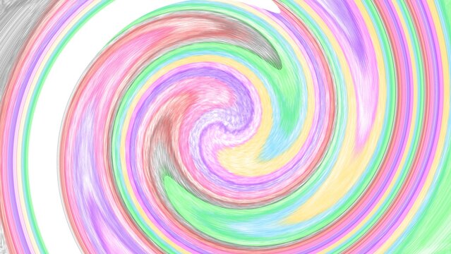 Vibrant pastel swirl pattern featuring a colorful, hand-drawn crayon texture. Perfect abstract twirl background for creative digital art, playful graphic designs, wallpapers, and banners.
