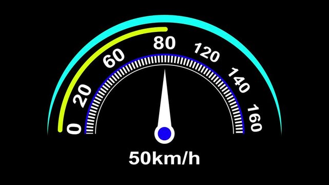 A colorful speed miter animation. Digital symbols at the speedo meter. Car speedometer and counter - Speed concept.