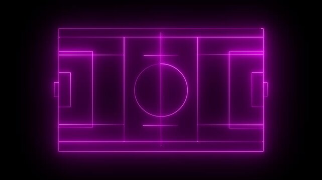 Multi-Use Playfield aerial, neon pink color light Aerial view of a multi-use playfield with soccer and lacrosse. batting cages skateboard park and softball fields with lights. black background 4k 