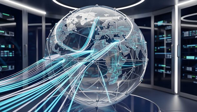 Advanced technology drives digital internet network connecting global communication through secure infrastructure