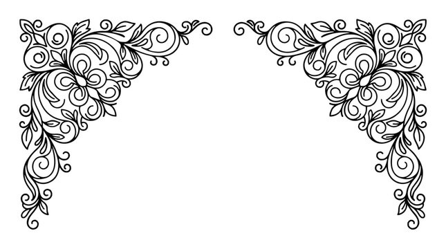 Elegant vintage floral corner borders with ornate swirling line art