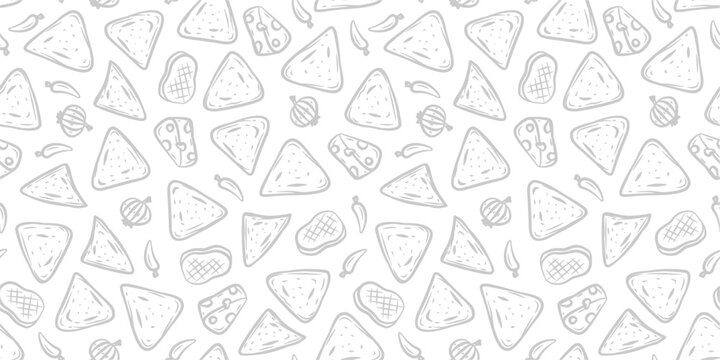 doodle nachos pattern background. tortilla chips pattern. nachos seamless pattern background.