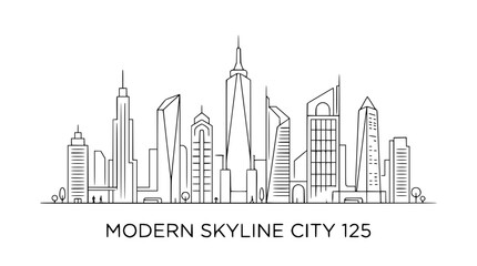 Fototapeta premium Minimalist City Skyline Line Art Vector Illustration