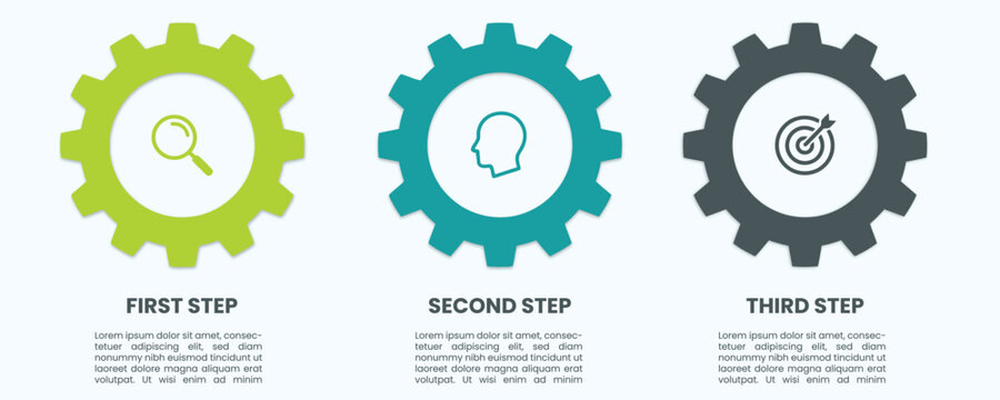 Three step infographic with colorful gear icons Vector