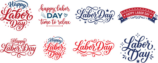 Set of happy labor day typography and lettering designs Vector © Shipu