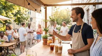 Barista serving iced drinks on Summer Bank Holiday