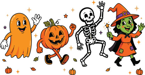 Fototapeta premium Halloween Spooky Character and Skeleton Cartoon Collection
