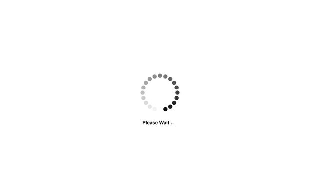 Loading animation please wait message circular progress bar with dots buffering on black background, 4k quality animation video.