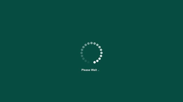 Loading animation please wait message circular progress bar with dots buffering on black background, 4k quality animation video.