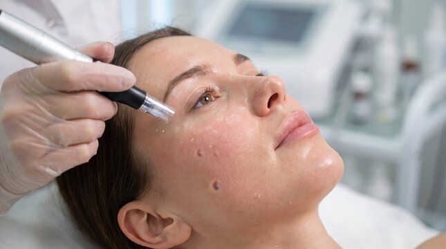 Professional Microneedling Facial Treatment for Skin Rejuvenation and Acne Scar Repair in Beauty Clinic