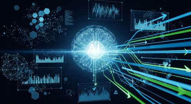 AI brain with digital neural network connections. Futuristic artificial intelligence technology and machine learning concept. Advanced data process...