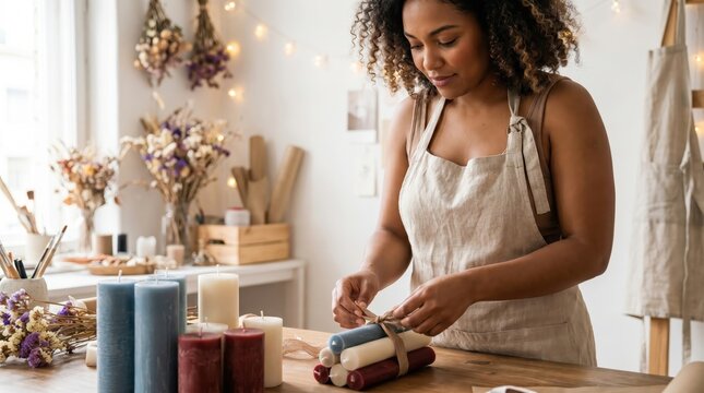 Woman Entrepreneur Crafting Candles for India's Independence Day Celebration
